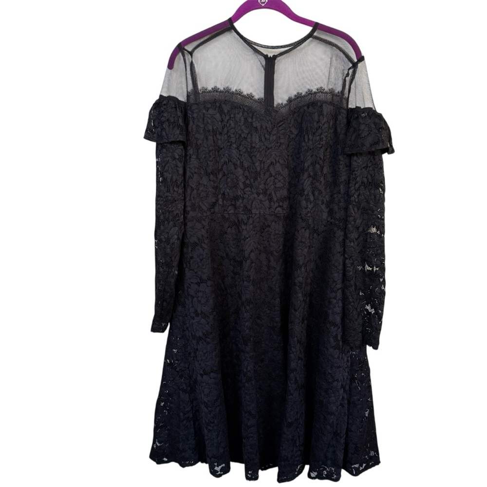 Lost Ink Black Lace‎ Dress 2X Long Sleeve Sheer Yoke Cocktail Goth Whimsigoth